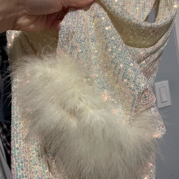 Sequin Feather Trim Dress - Picture 5 of 6